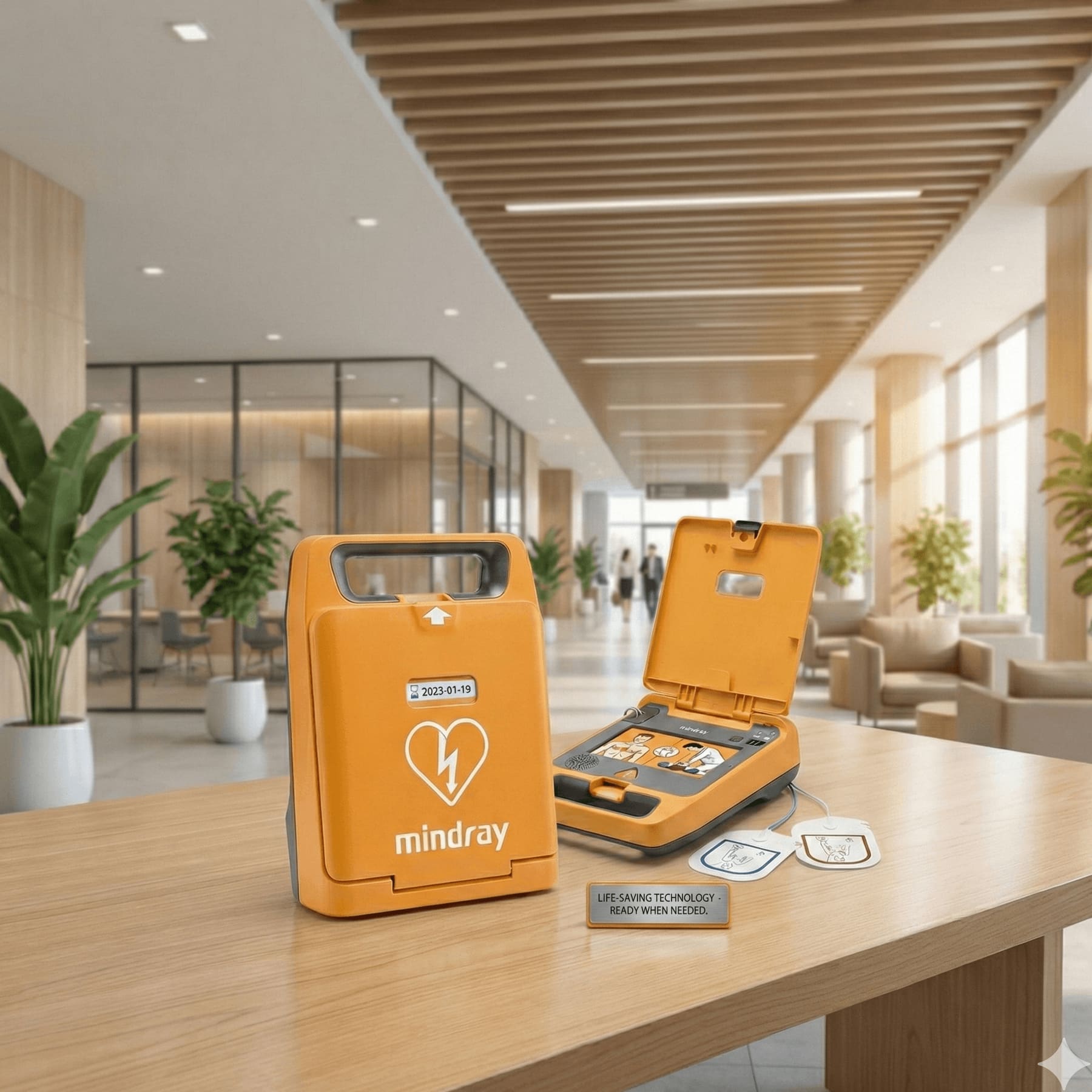 Defibrillateur installe dans un hall d accueil
